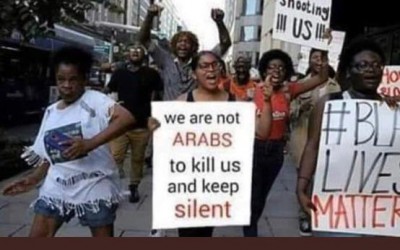 حقيقة لافتة نحن لسنا عرب لنقتل و نبقى صامتين في مظاهرات أمريكا