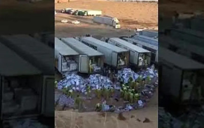 هذا الفيديو يُظهر إعدام أغذية فاسدة في السعودية ولا علاقة له بمساعدات غزة