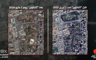 صورة حديثة ملتقطة عبر الأقمار الصناعية في مايو 2026 تُظهر مزيدٍ من تجريف الغطاء الشجري في حديقتَي "الحيوان" و"الأورمان"