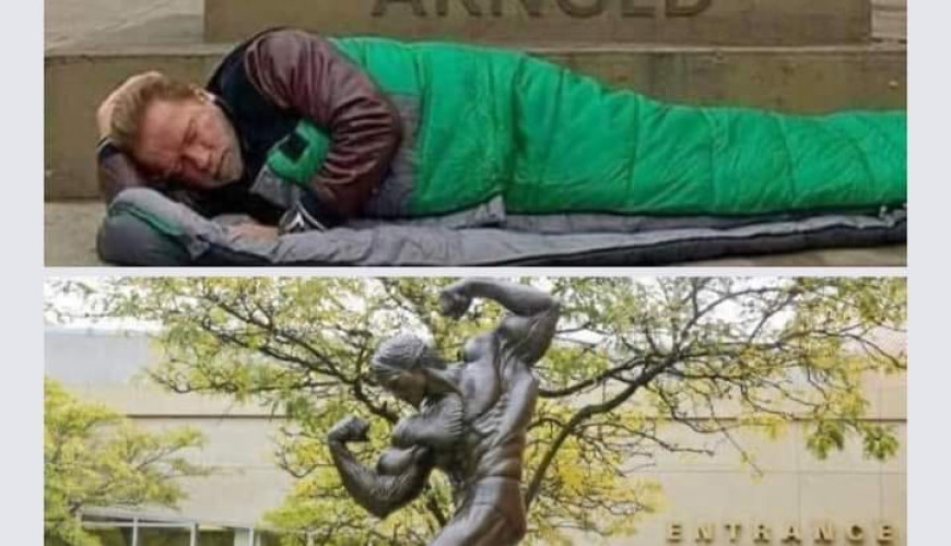 قصة صورة أرنولد شوارزنجر وهو نائم أمام تمثاله مفبركة